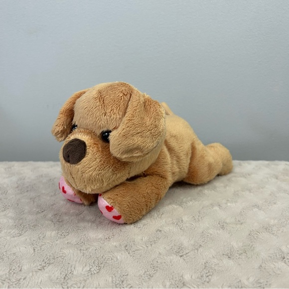 MTY International Tan Puppy Dog Plush Stuffed Animal Toy Pink Red Hearts Feet - Picture 1 of 5